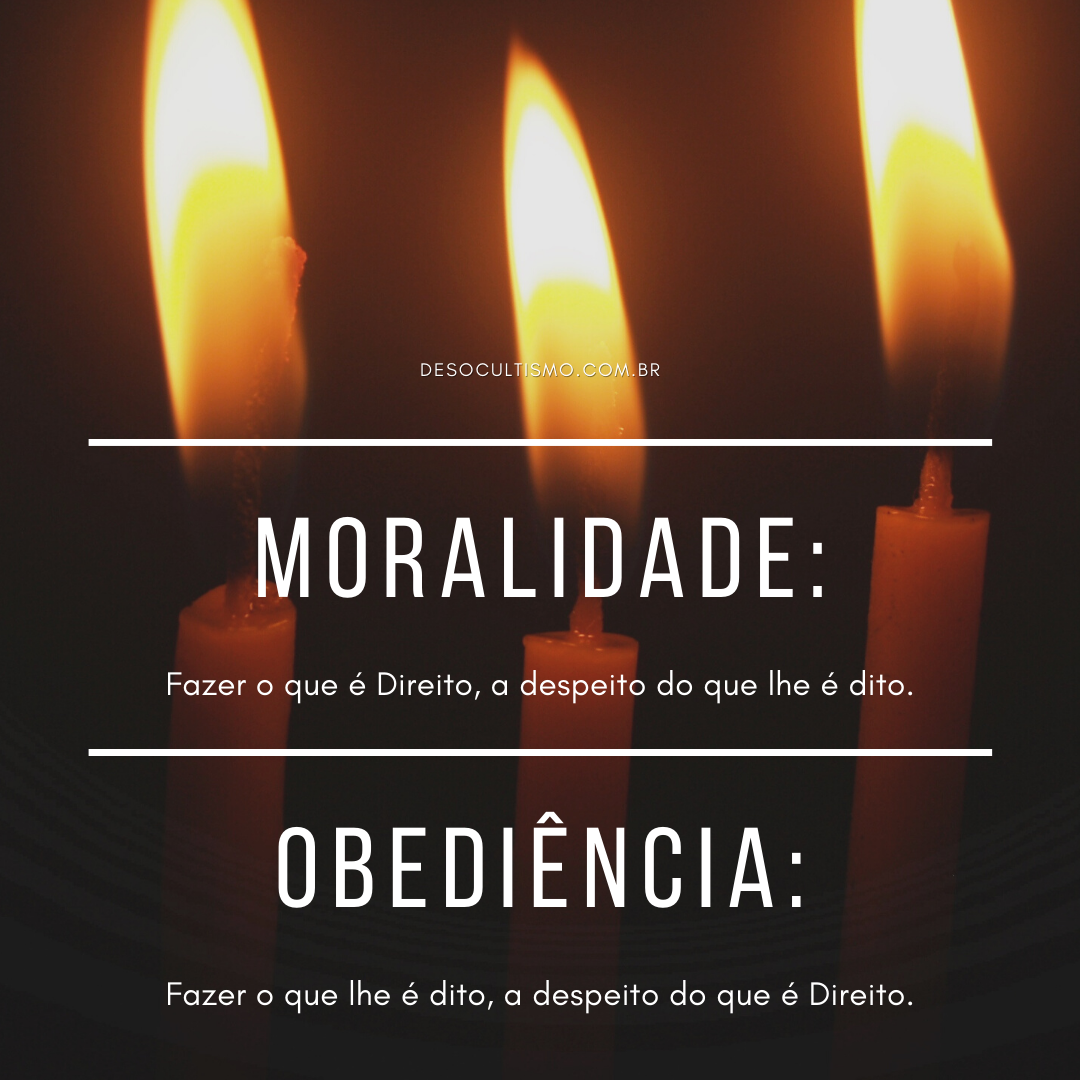 Três velas acesas ilustram um cartaz que contrasta moralidade e obediência.